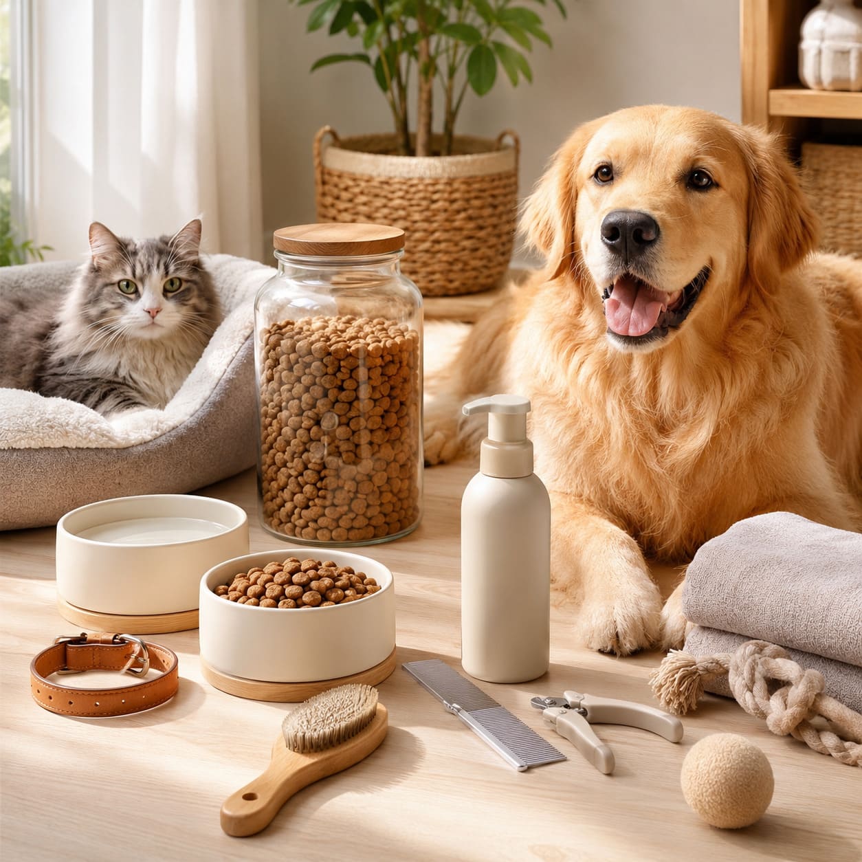 Pet grooming and feeding supplies