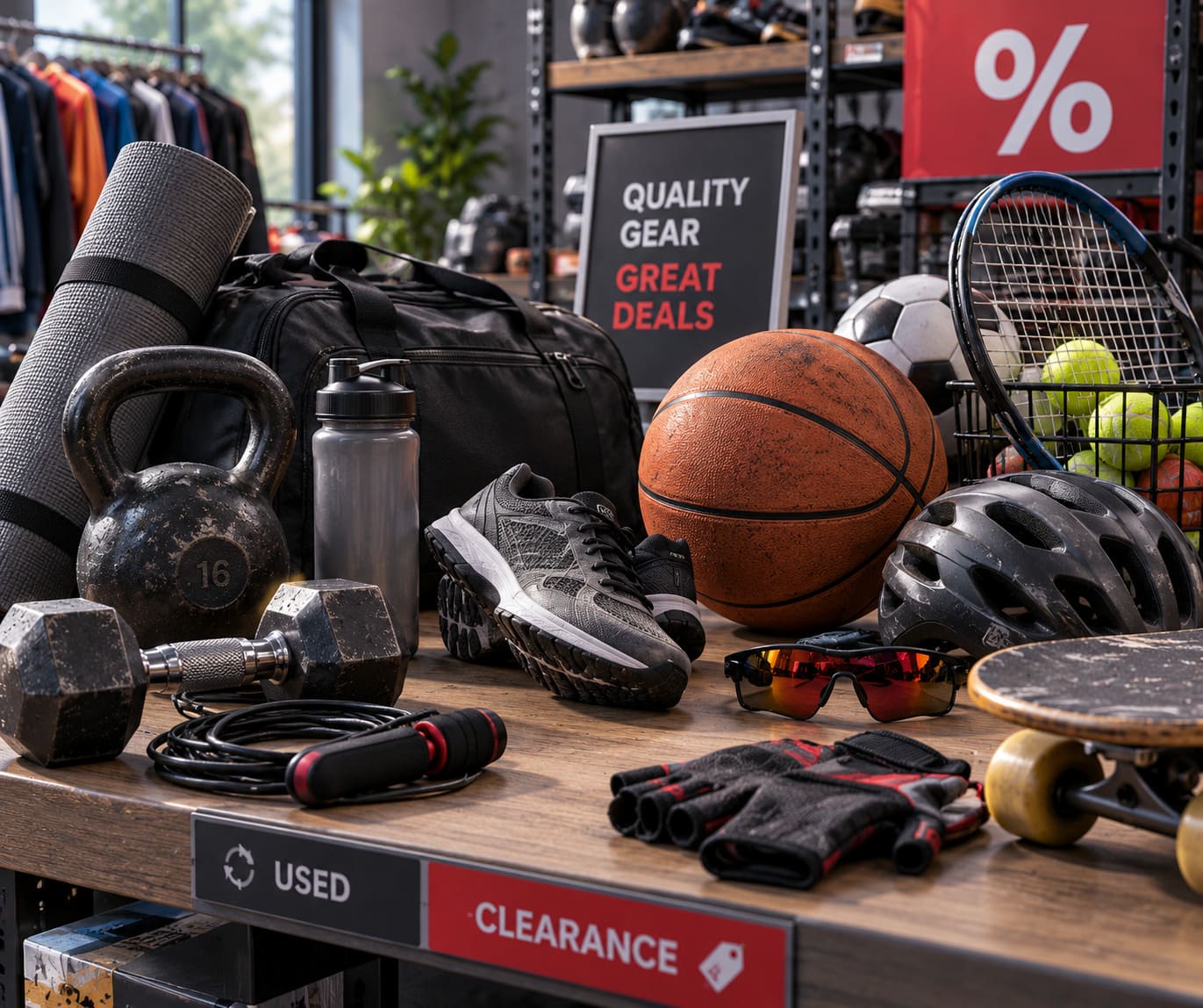 Sporting goods, used and clearance