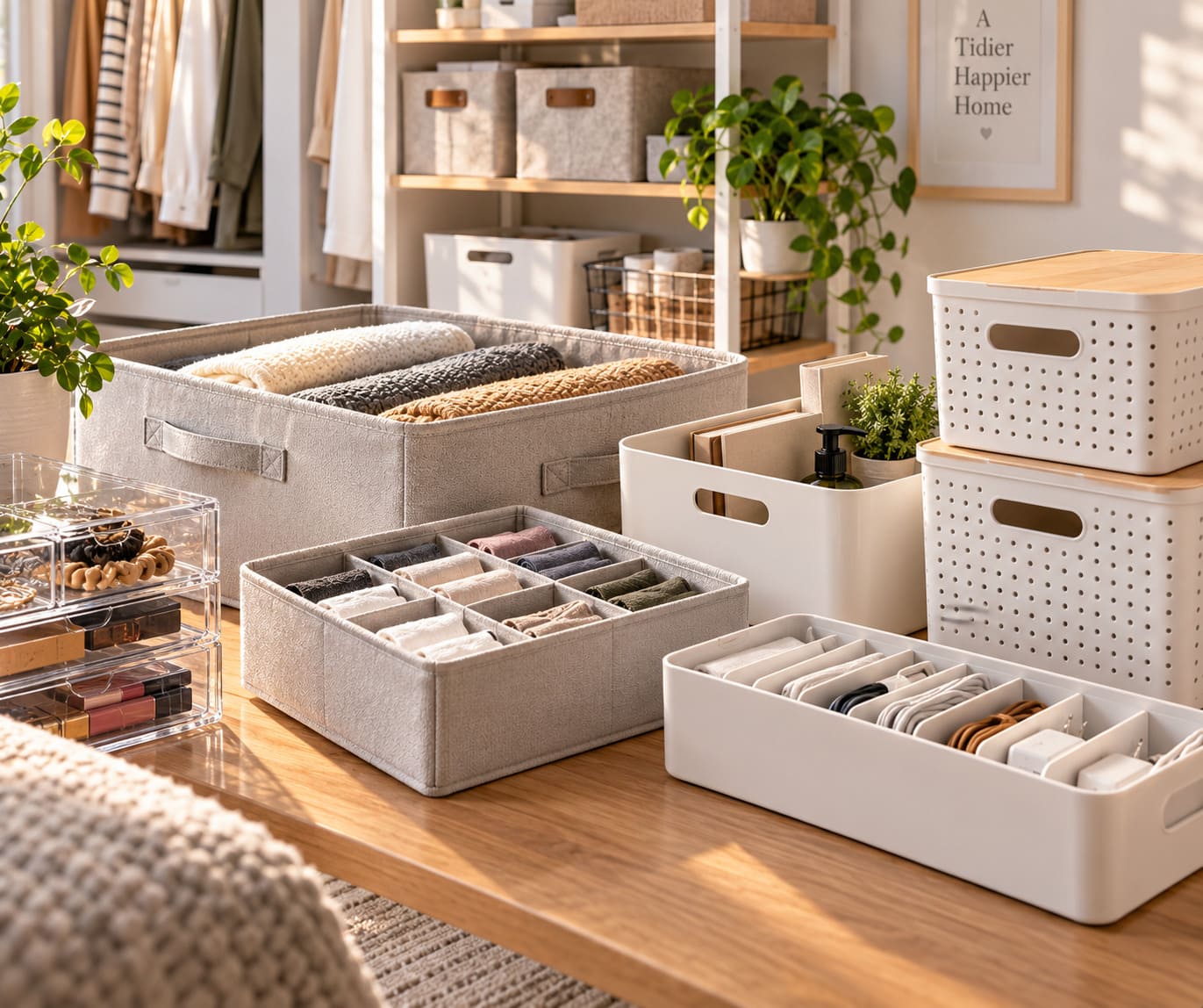 Home organisation bins and dividers