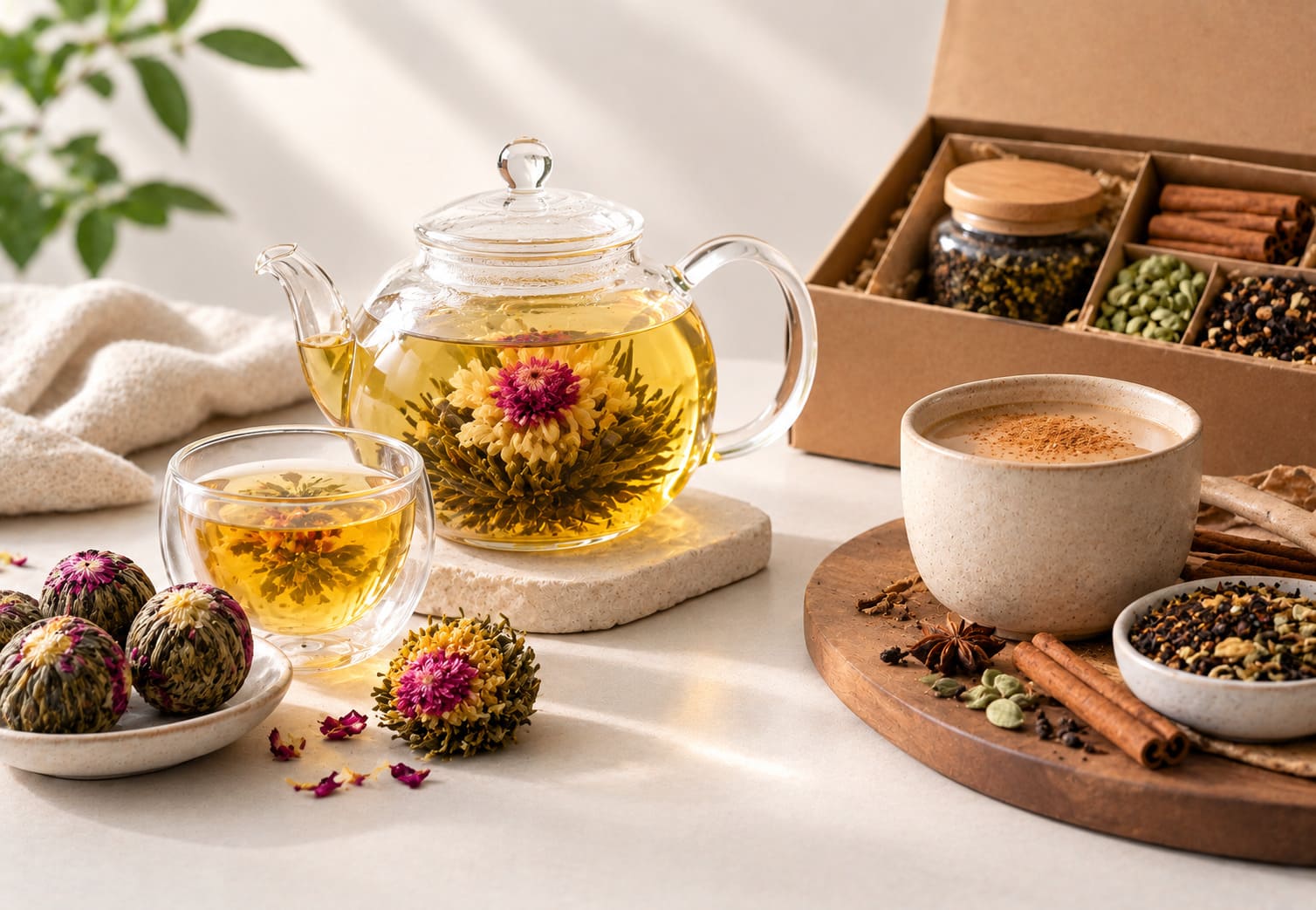 Çiçek açan çaylar ve chai setleri