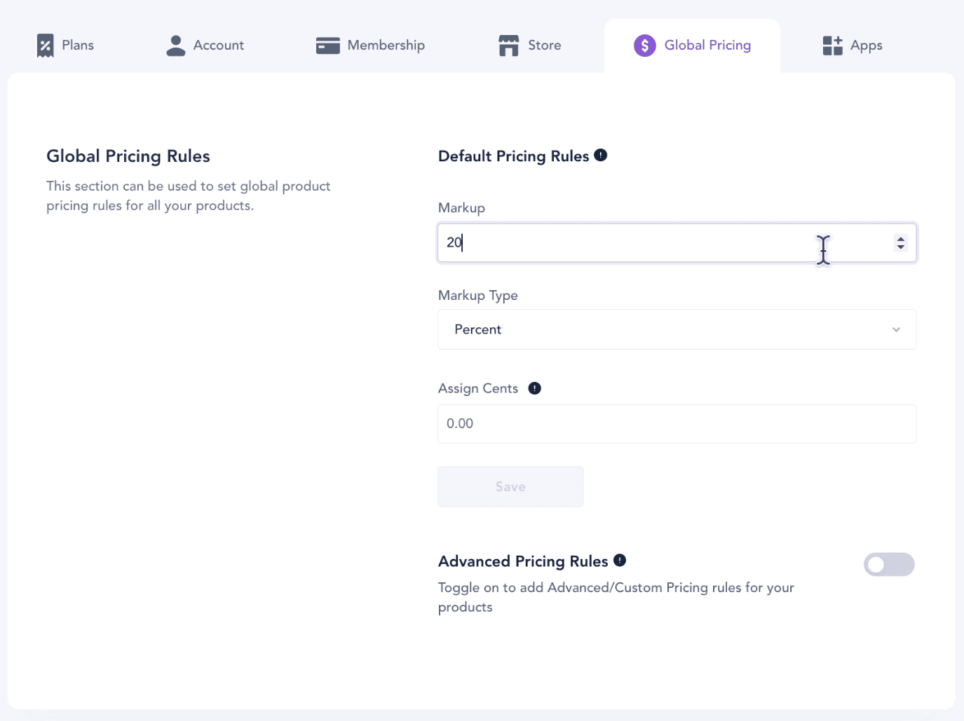 Global Pricing Rules settings in Spocket