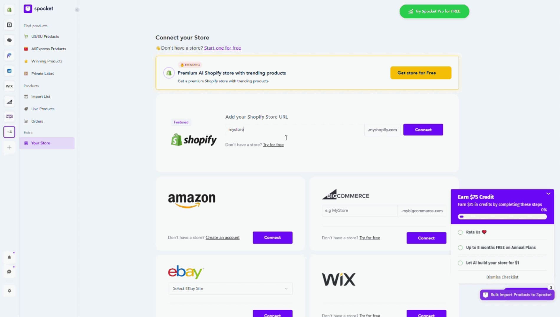 Connecting a Shopify store from the Spocket dashboard
