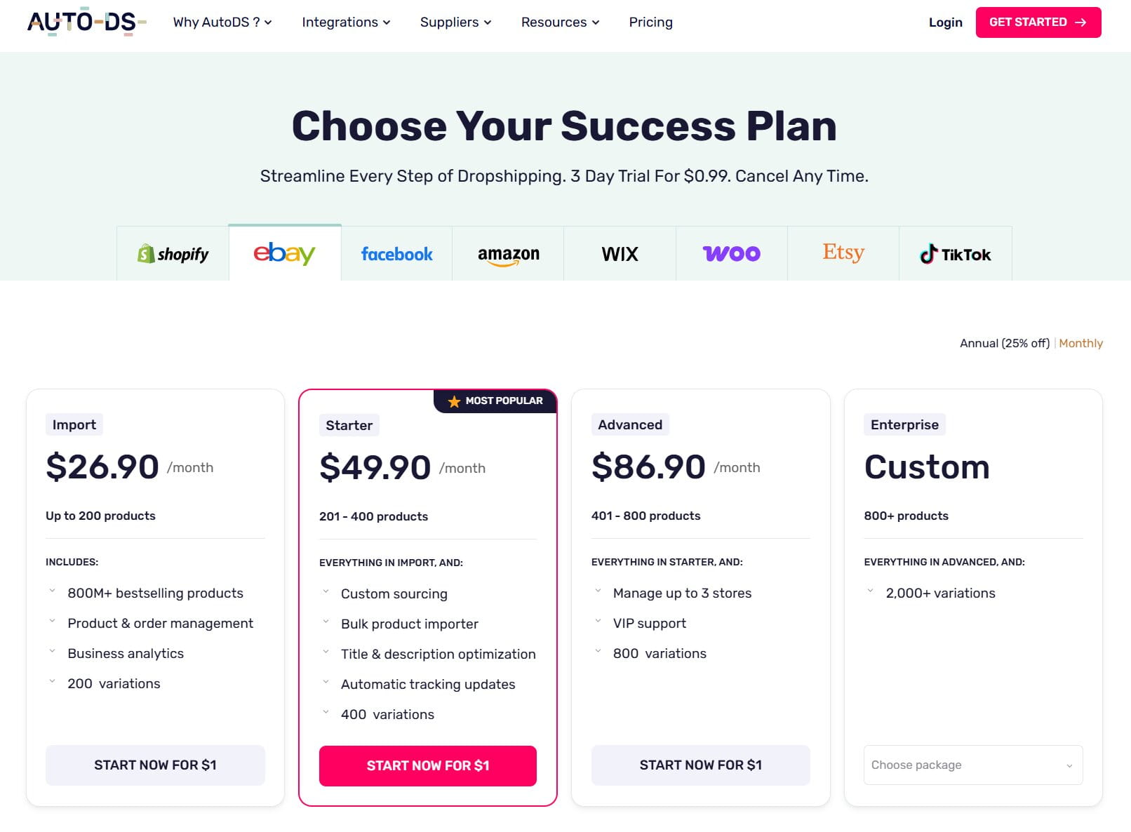 AutoDS pricing for eBay