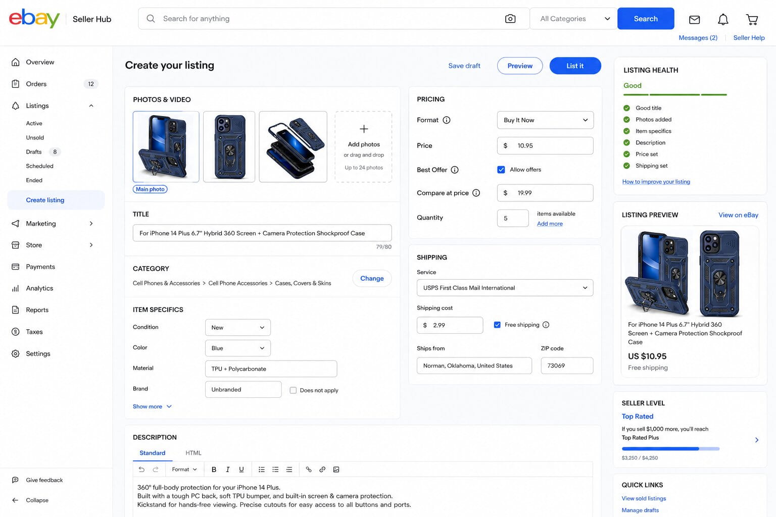Creating an eBay listing
