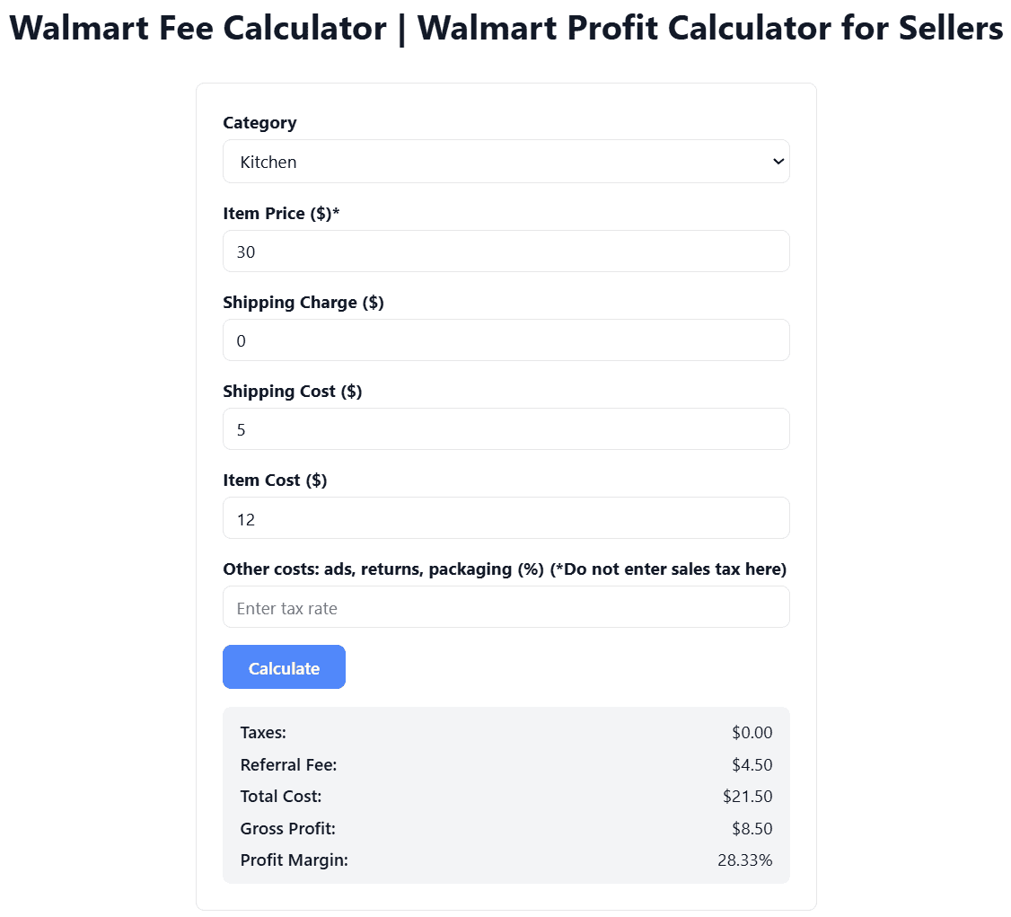 Easync Walmart fees calculator