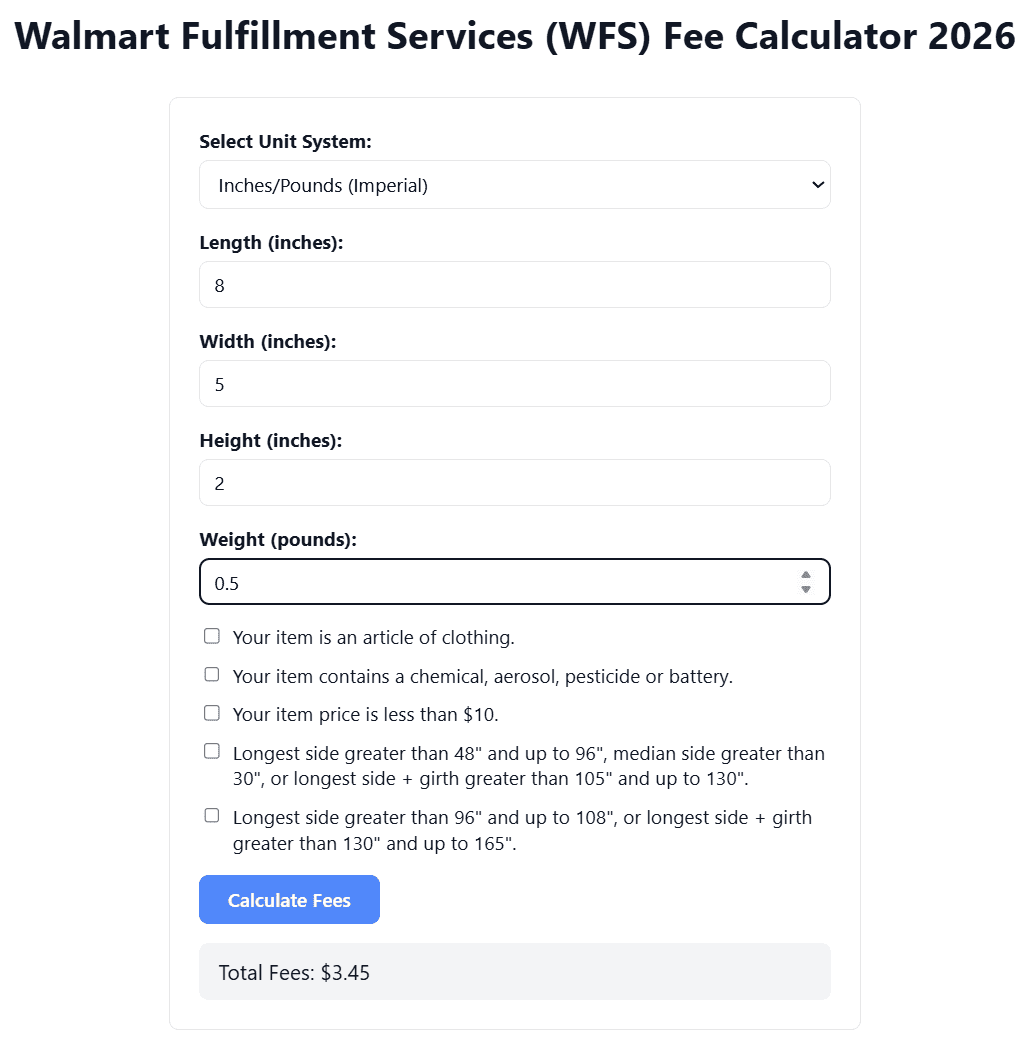 Easync WFS fee calculator