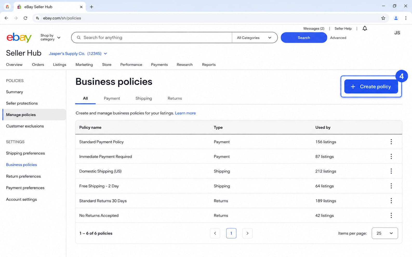 business policies ebay