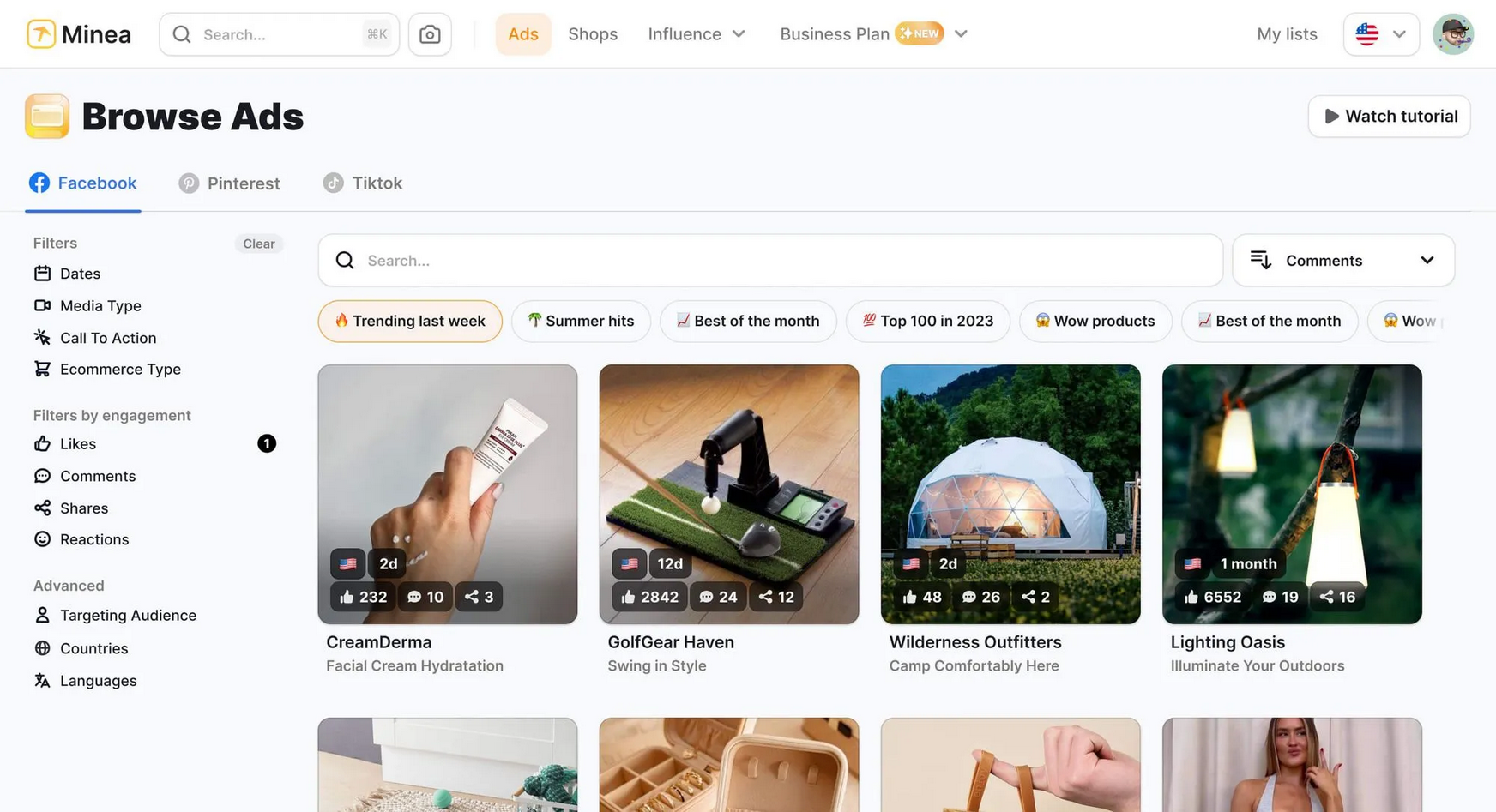 Minea dashboard