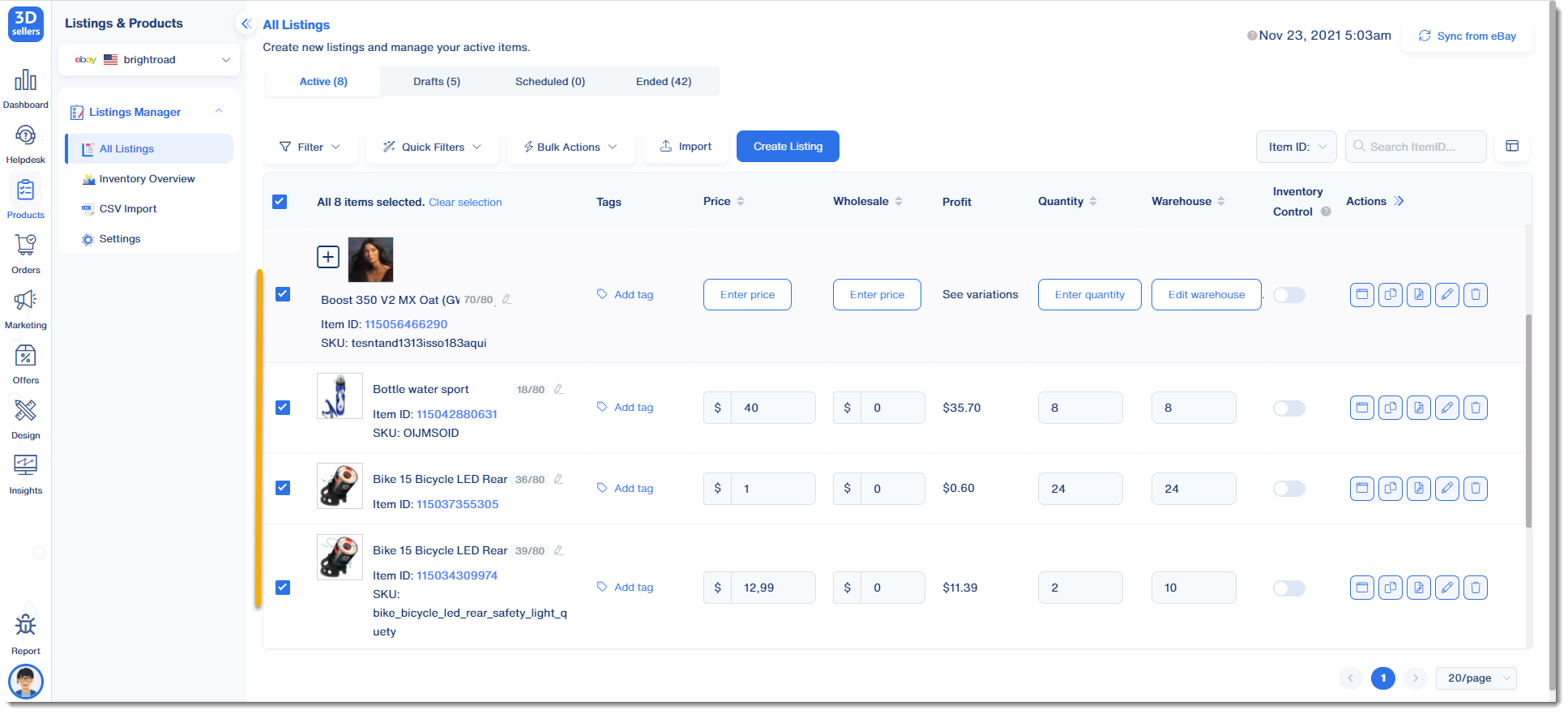 3DSellers dashboard
