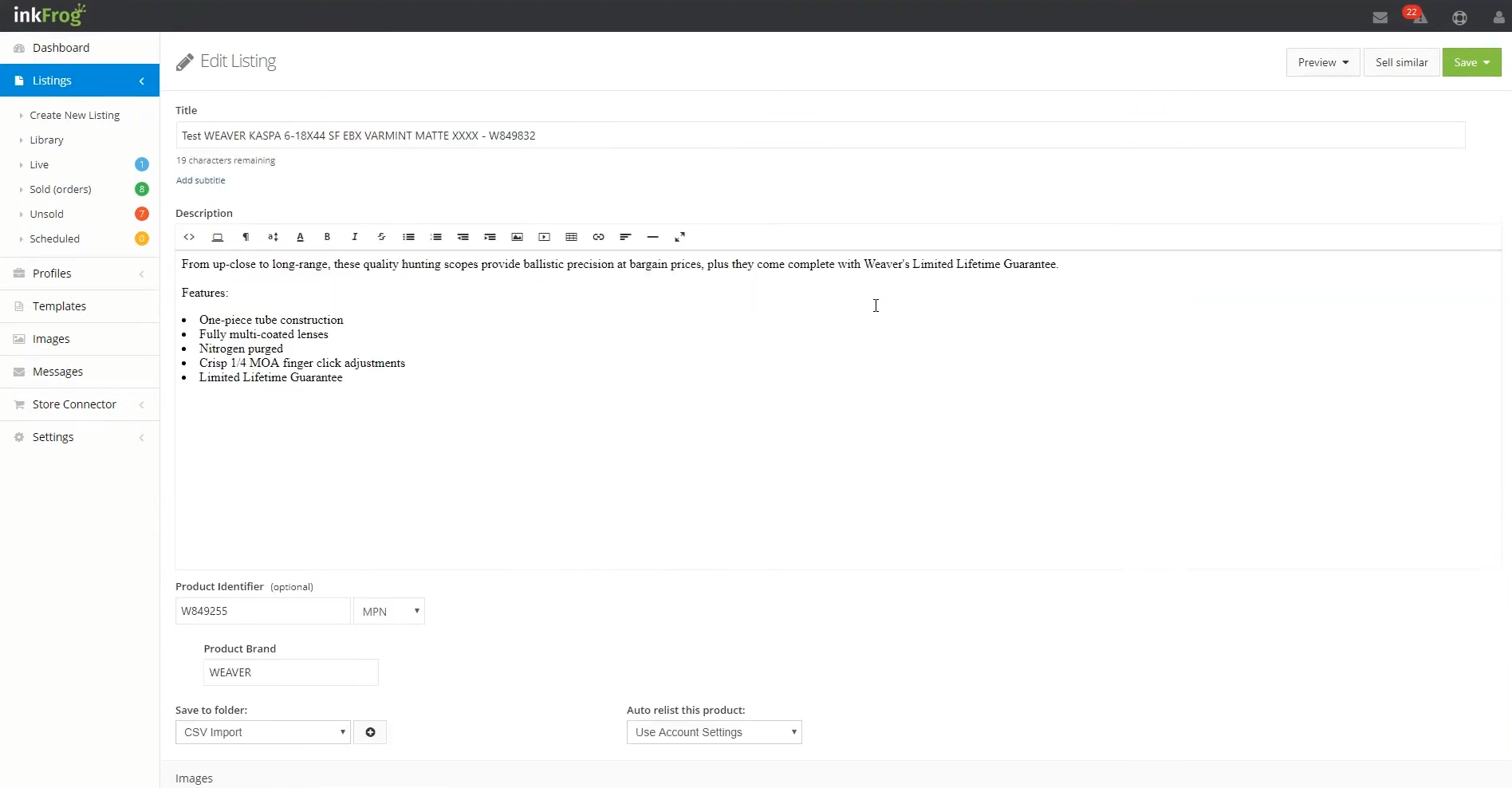 Inkfrog dashboard