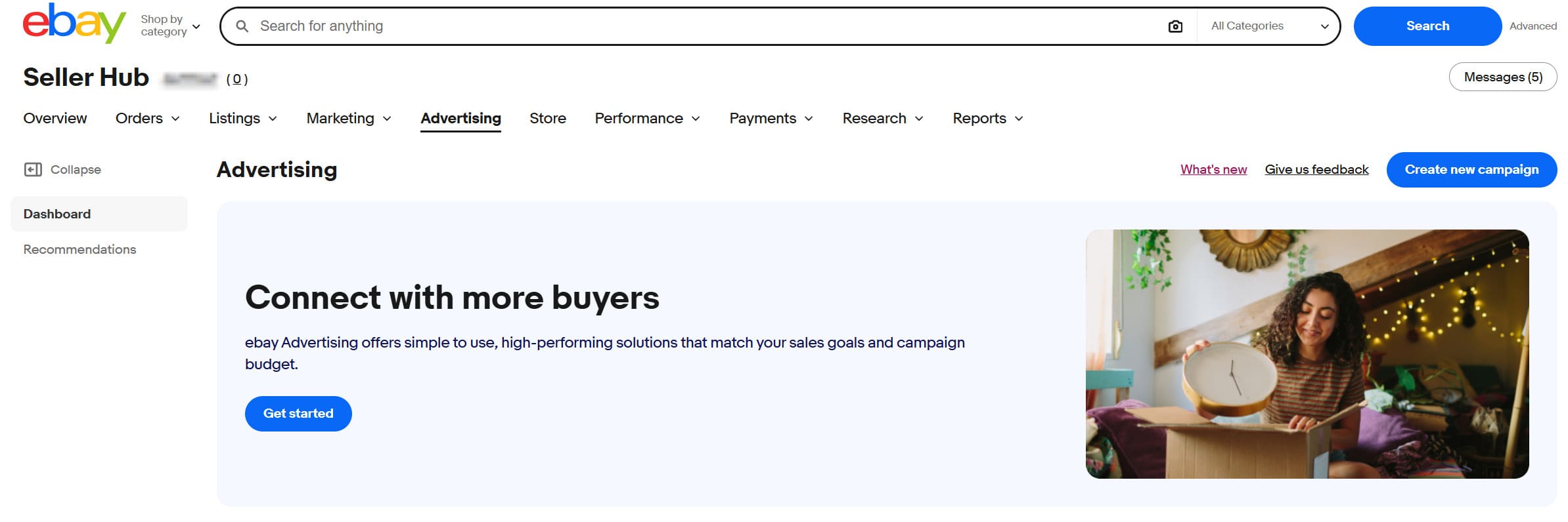 eBay Advertising dashboard in Seller Hub