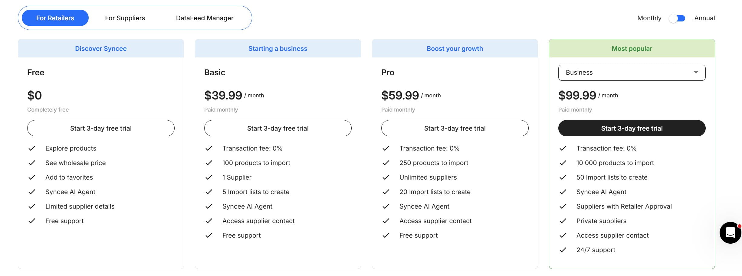 Syncee Pricing