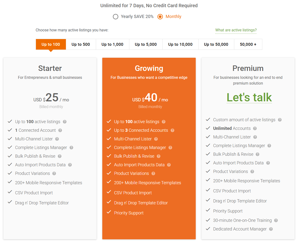 CrazyLister monthly pricing plans for eBay listings