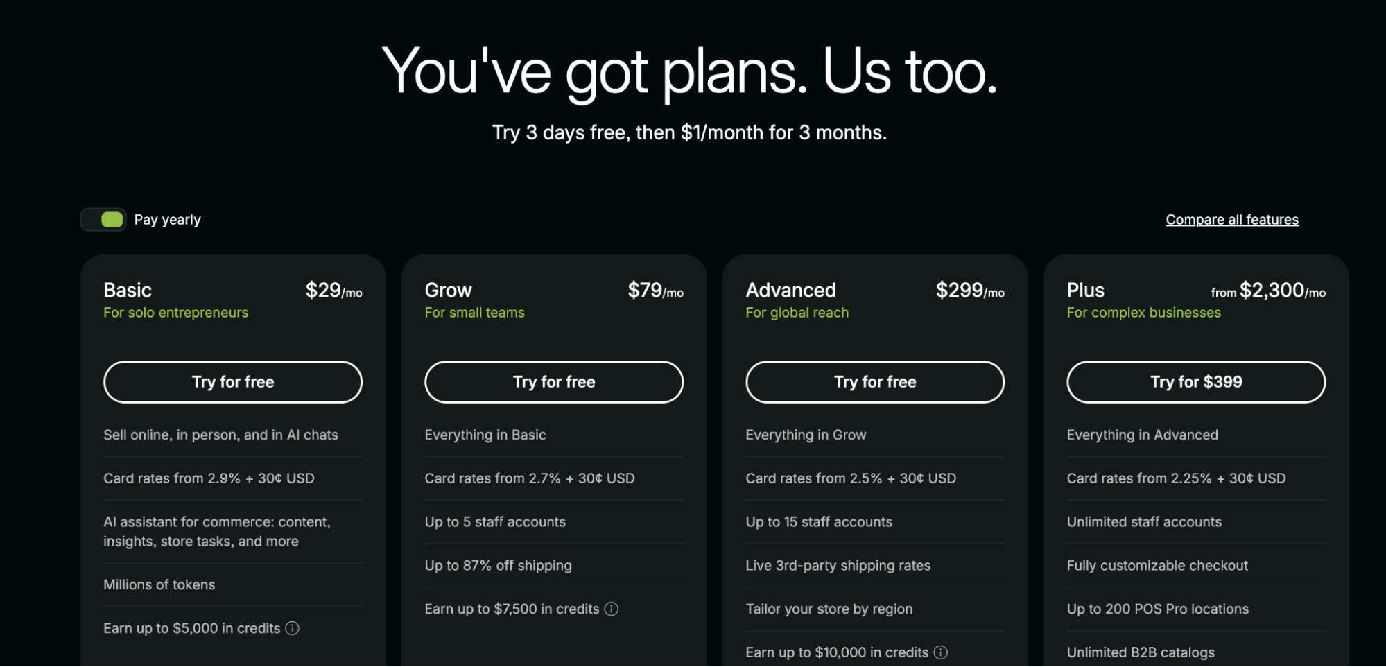Shopify paid plans 