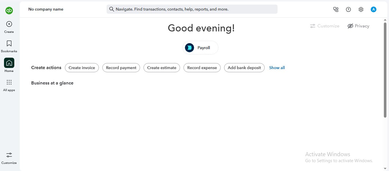 QuickBooks dashboard