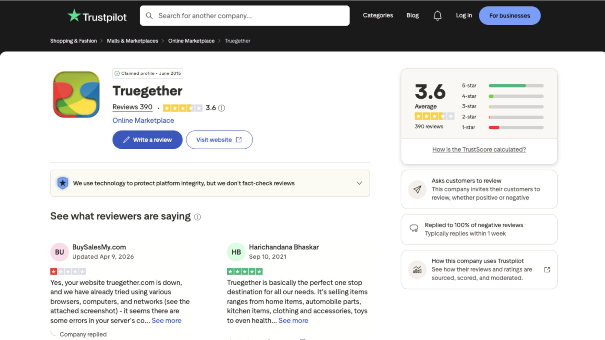 Trustpilot TrueGether Reviews