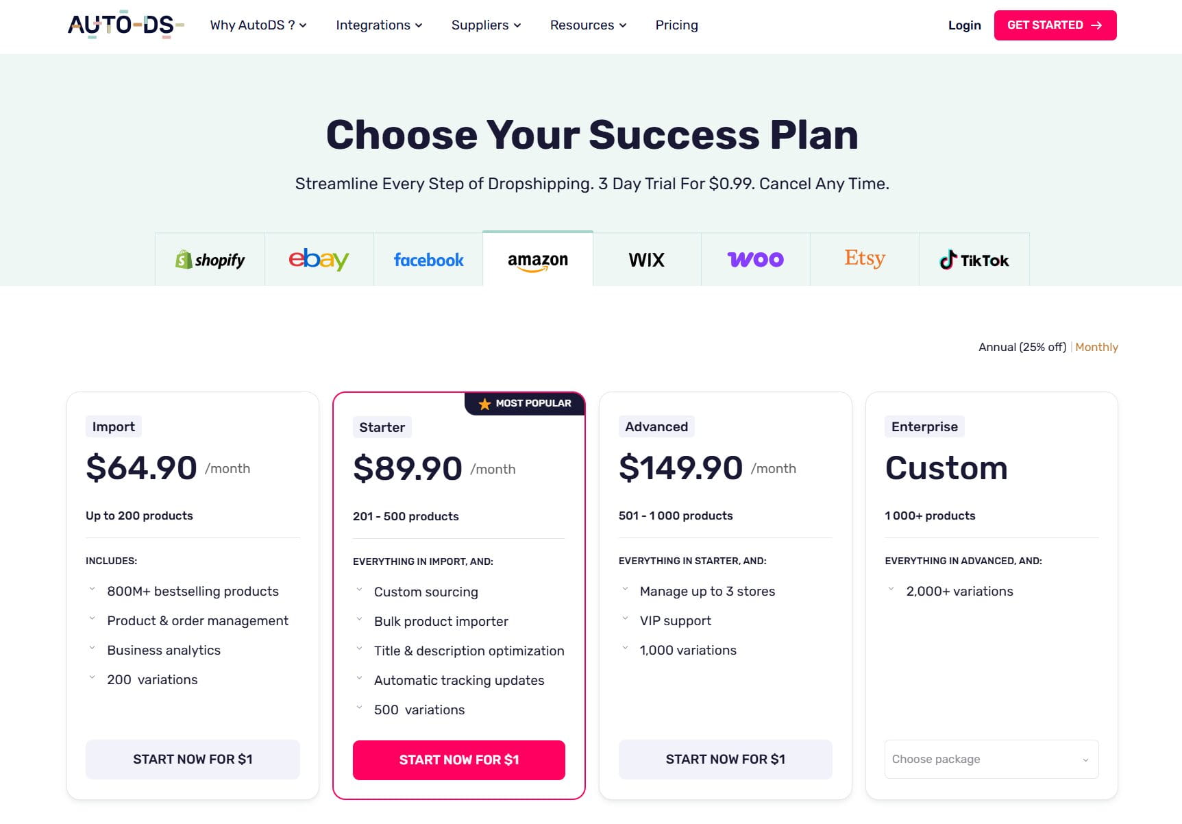 AutoDS pricing for Amazon