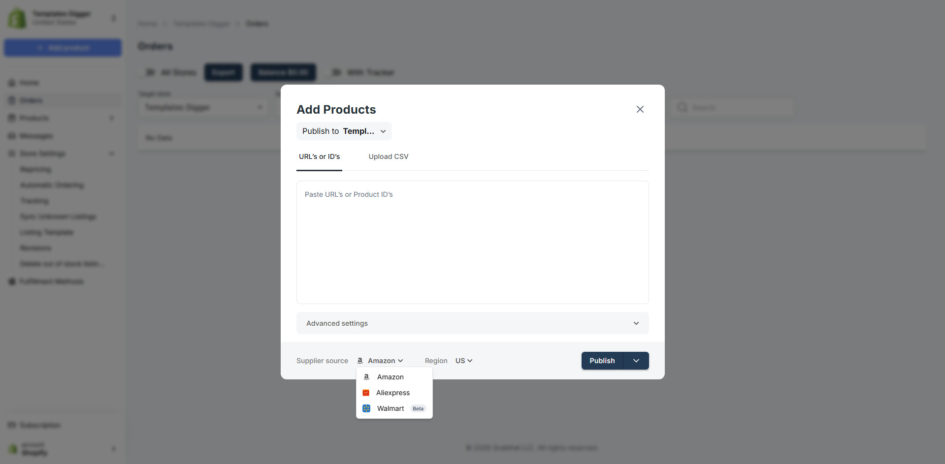 connect your eBay, Shopify or WooCommerce accounts and manage products in easync