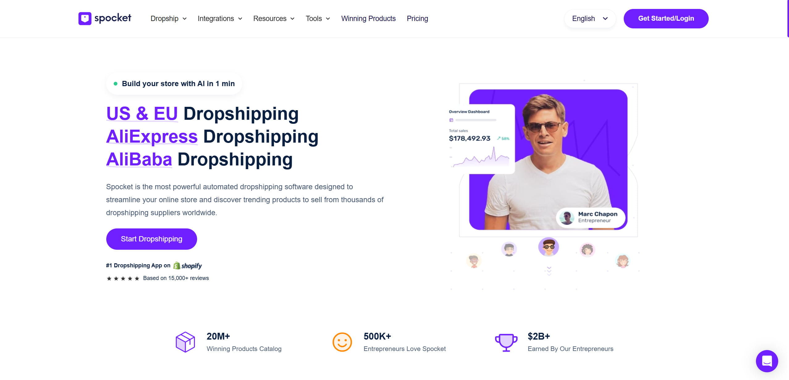 Spocket — best for verified US and EU suppliers