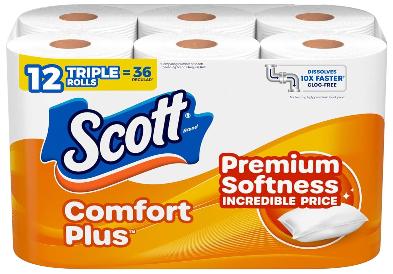Scott ComfortPlus Toilet Paper, 12 Triple Rolls