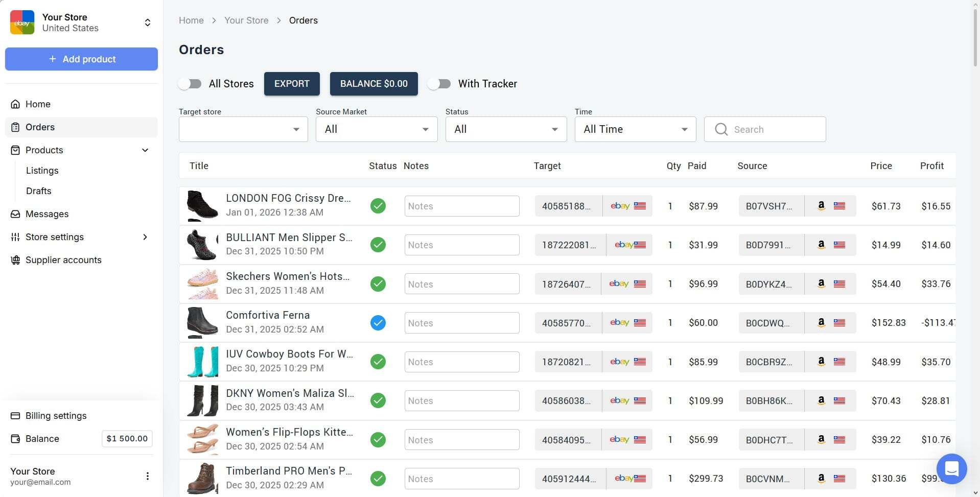 Easync automated ecommerce dashboard tracking price sync, auto-ordering rules, and fulfillment optimization metrics