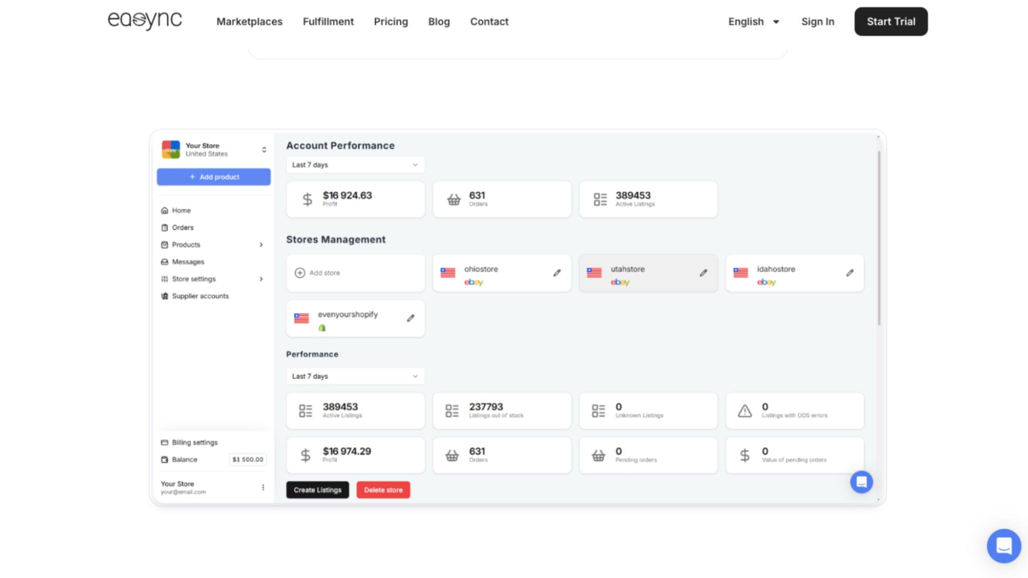Easync dashboard showing automated repricing logs, stock alerts and auto-ordering queue