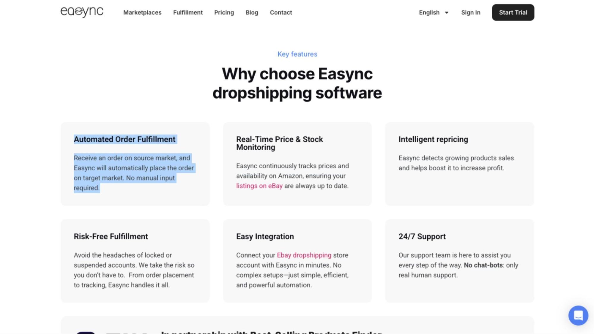 Easync dropshipping automation dashboard showing automated order tracking sync