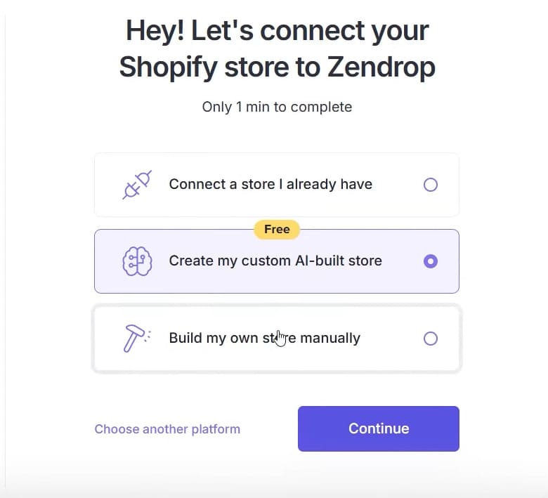 Zendrop AI mağaza kurulum seçenekleri