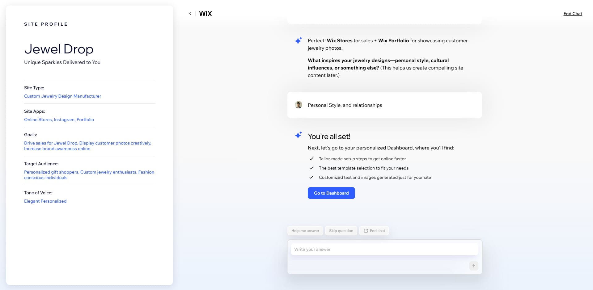Wix AI site profili kurulumu