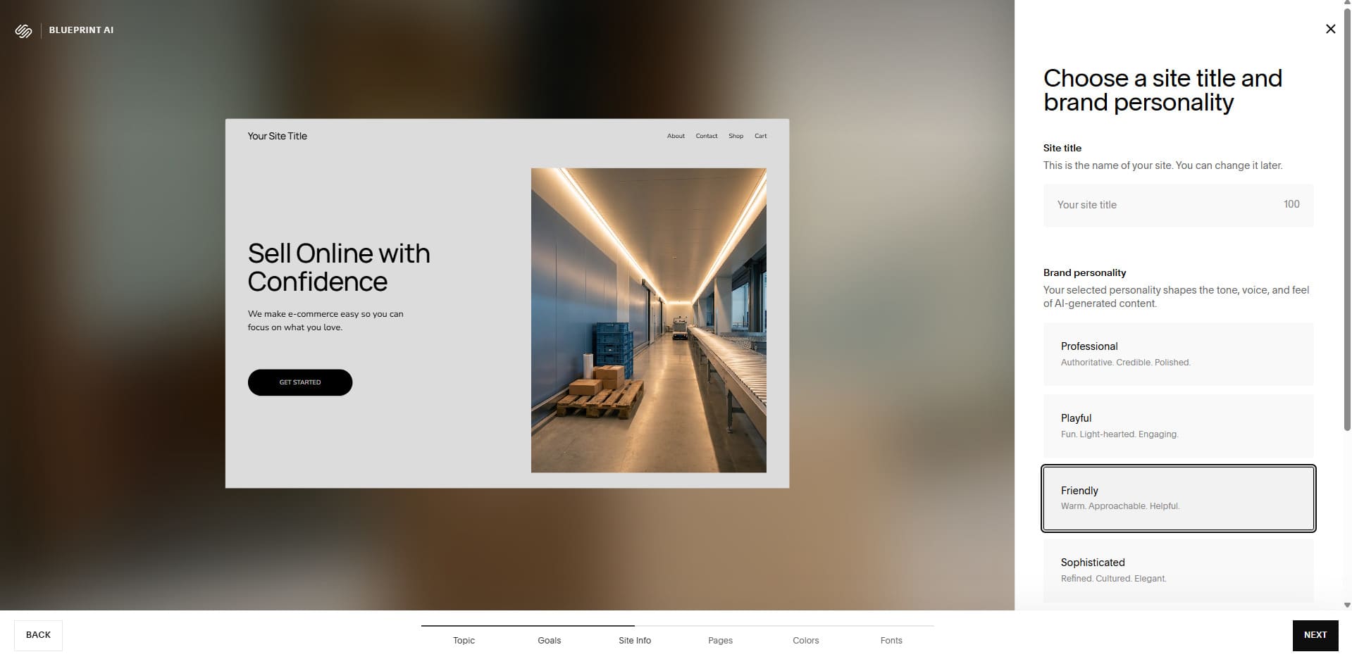 Squarespace Blueprint AI web sitesi oluşturucu
