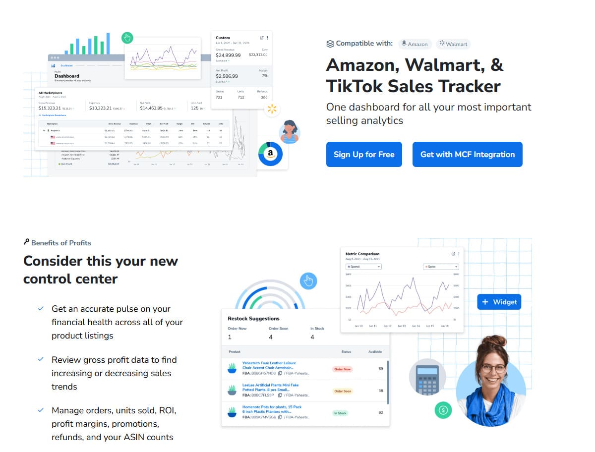 Helium 10 sales and profits tools bring performance metrics into a centralized seller dashboard.