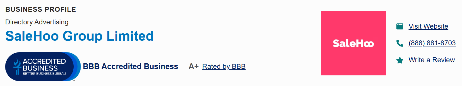 SaleHoo: BBB-Rating „A+“ und Zertifizierung