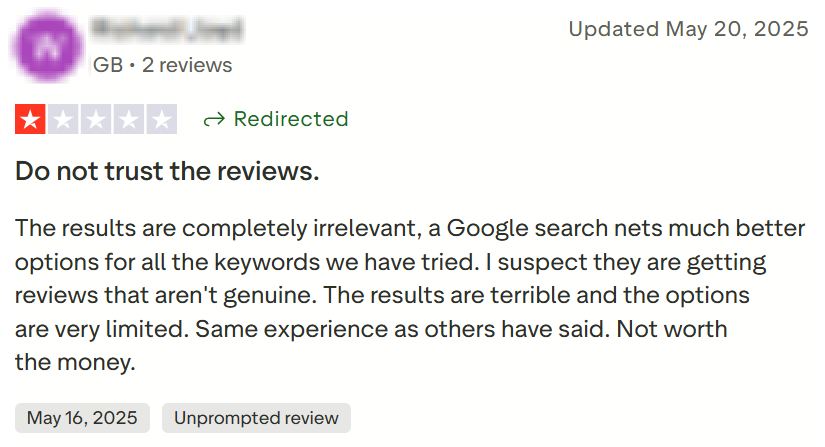 Negative Bewertung zu SaleHoo auf Trustpilot