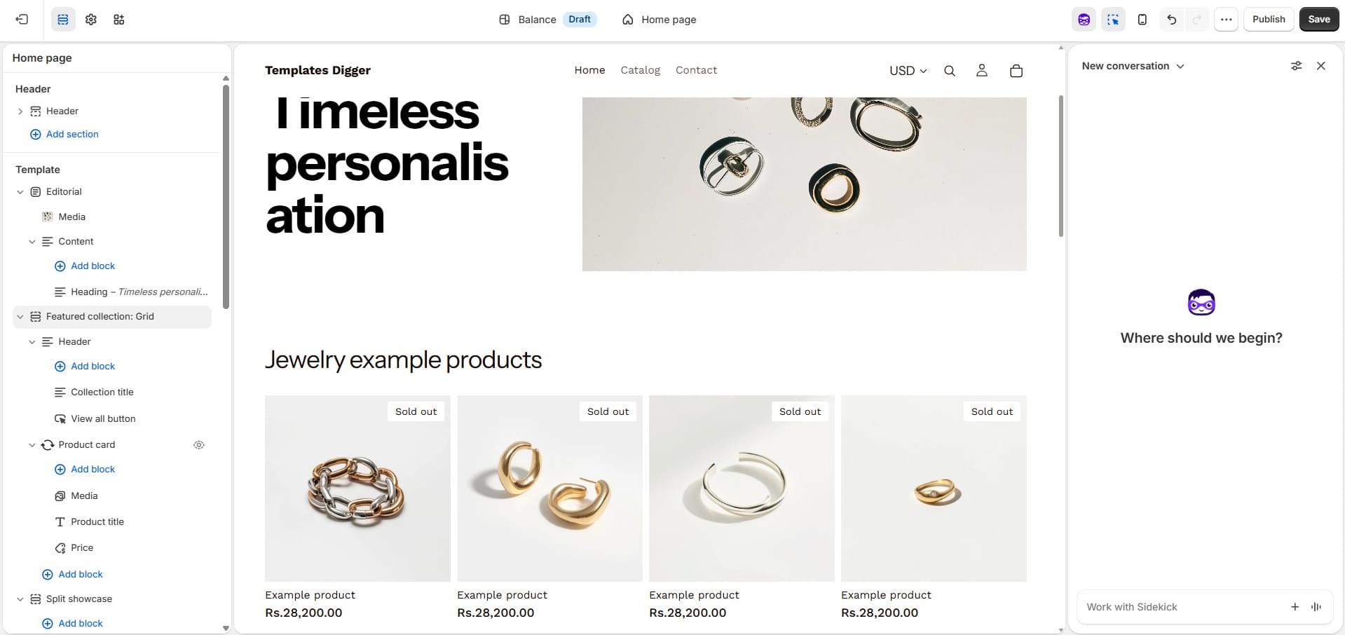 Shopify Sidekick tema düzenleyicisi