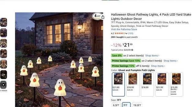 Halloween ghost pathway lights, 4-pack, on Amazon, $21.99