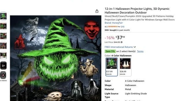 12-in-1 Halloween projector lights on Amazon, $37.99
