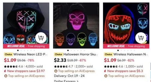 LED purge masks on AliExpress sorted by orders